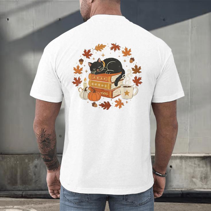 Cute Cat Fall In Love With Reading Book Cat Lover Librarian Men's Back Print T-Shirt