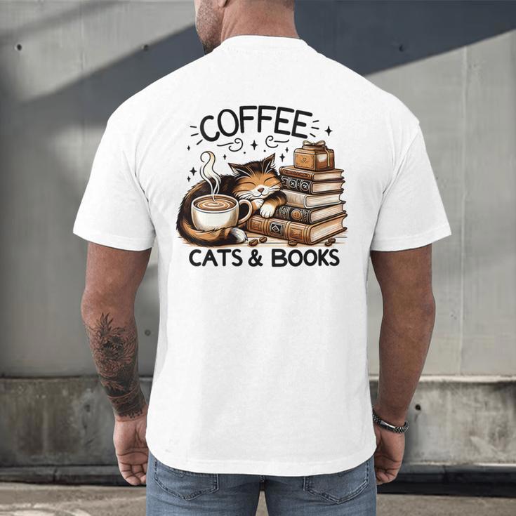 Cute Coffee Cats Books Lover Idea Women Men Kids Men's Back Print T-Shirt Cute Coffee Cats Books Lover Idea Women Men Kids Men's Back Print T-Shirt