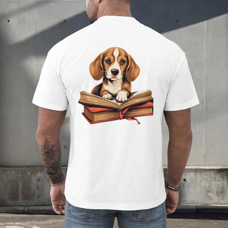 Cute Dog Beagle Reading Book Men's Back Print T-Shirt