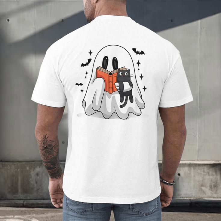 Cute Halloween Ghost Reading Book Men's Back Print T-Shirt