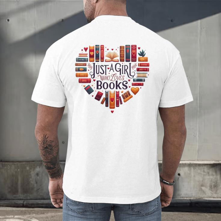 Cute Just A Girl Who Loves Books Heart Shape Reader Men's Back Print T-Shirt