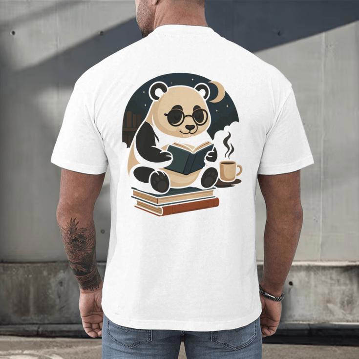 Cute Panda Reading Book Under Moon Bookworm Coffee Lover Men's Back Print T-Shirt