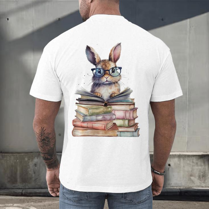 Cute Reading Bunny With Glasses Books Bookworm Reader Book Premium Tri-Blend Men's Back Print T-Shirt