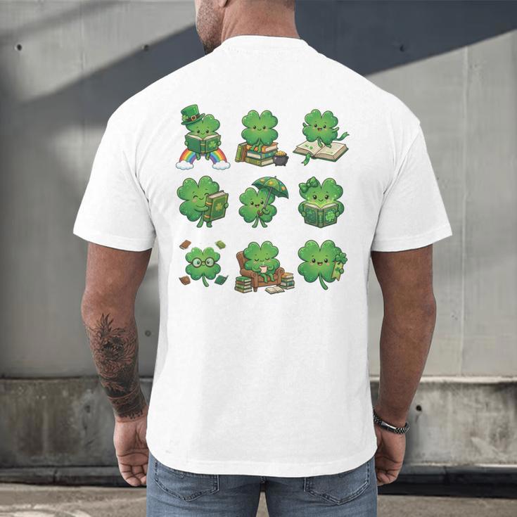 Cute Shamrock Reading St Patricks Day Teacher Book Lovers Men's Back Print T-Shirt Cute Shamrock Reading St Patricks Day Teacher Book Lovers Men's Back Print T-Shirt