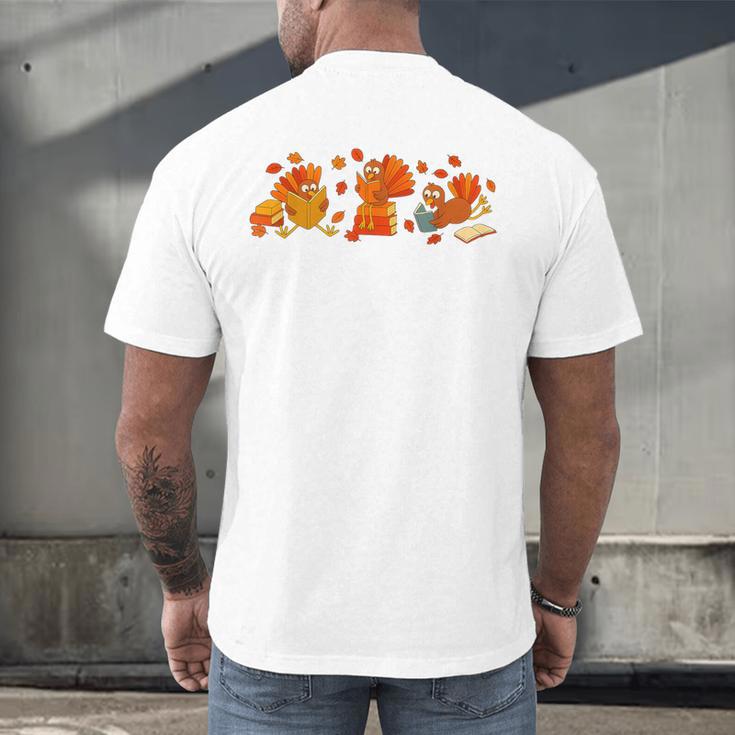 Cute Turkey Reading Book Librarian Bookworm Thanksgiving Men Men's Back Print T-Shirt Cute Turkey Reading Book Librarian Bookworm Thanksgiving Men Men's Back Print T-Shirt