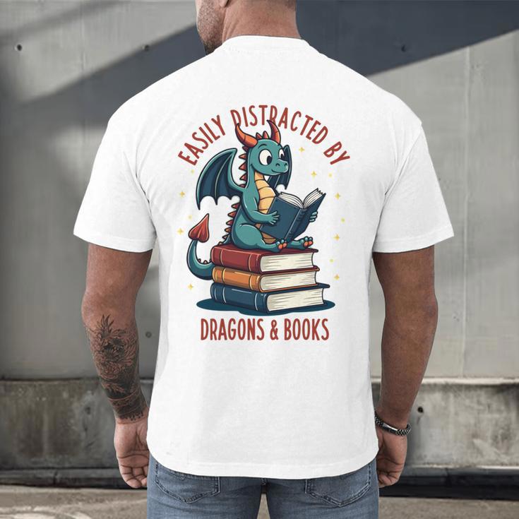 Dark Romance Romantasy Easily Distracted By Dragons & Books Men's Back Print T-Shirt Dark Romance Romantasy Easily Distracted By Dragons & Books Men's Back Print T-Shirt