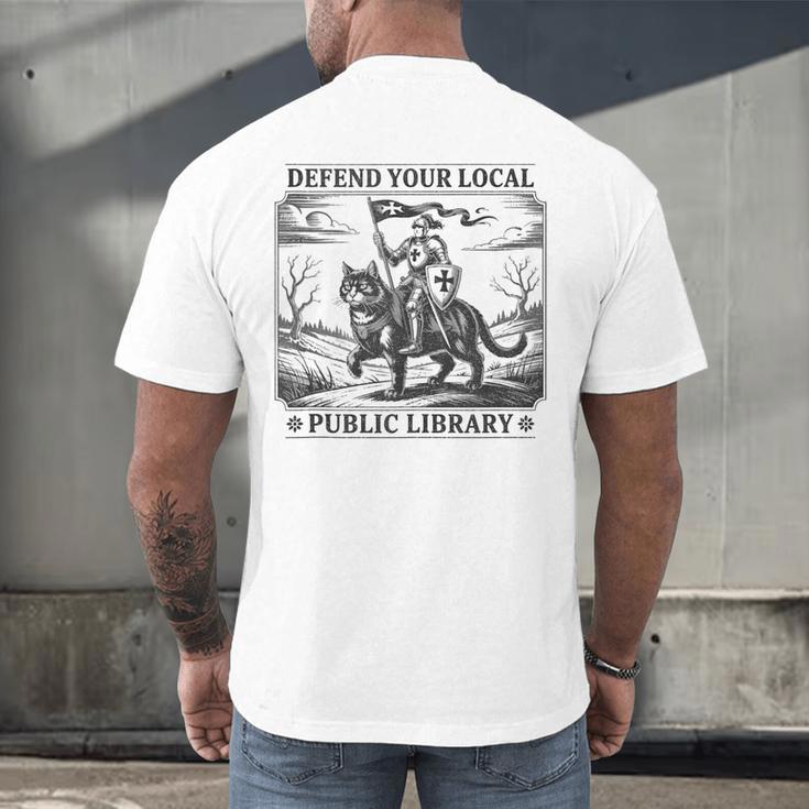Defend Your Local Public Library Cat Knight Book Lover Men's Back Print T-Shirt