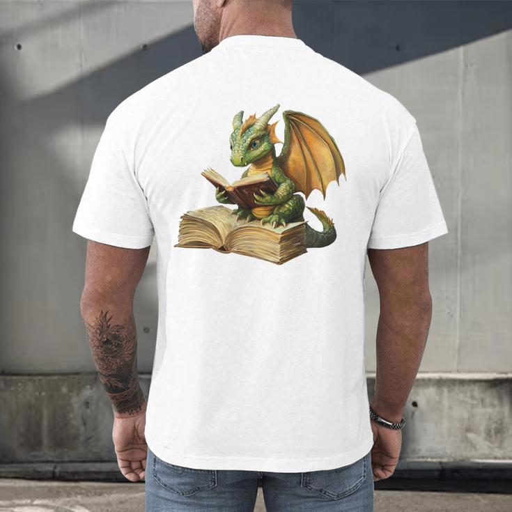 Dragon Bookworm Reading Book Graphic Men's Back Print T-Shirt