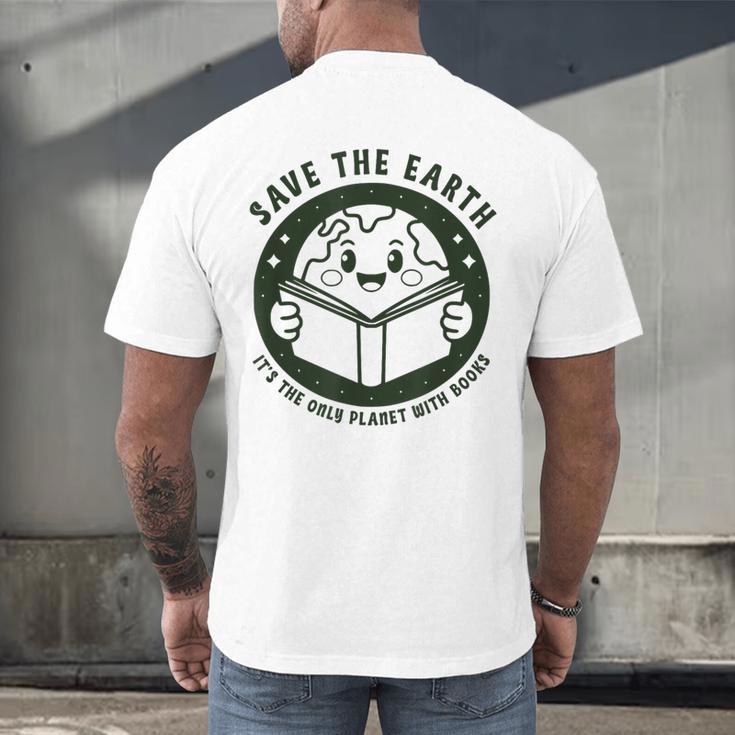 Earth Day 2025 Save Earth It´s Only Planet With Books Reader Men's Back Print T-Shirt