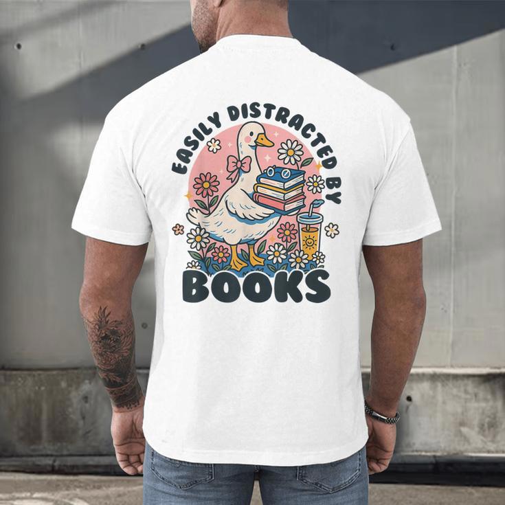 Easily Distracted By Books Read Goose Lover Bookworm Reading Men's Back Print T-Shirt