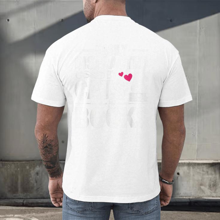 Easily Distracted By Cats And Books Cat & Book Lover Men's Back Print T-Shirt