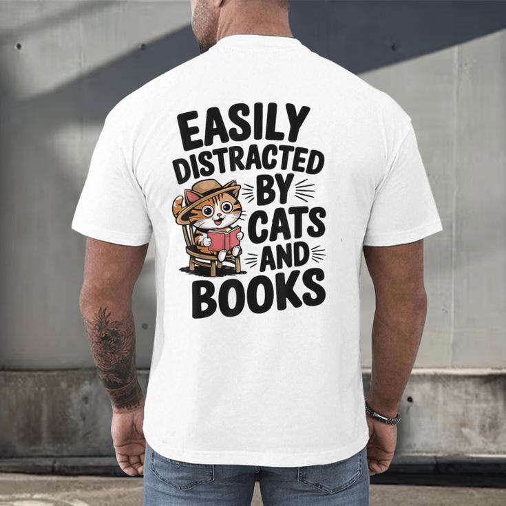 Easily Distracted By Cats And Books Lovers Reading Men's Back Print T-Shirt