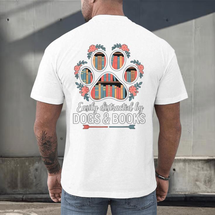 Easily Distracted By Dogs And Books Reading Men's Back Print T-Shirt Easily Distracted By Dogs And Books Reading Men's Back Print T-Shirt