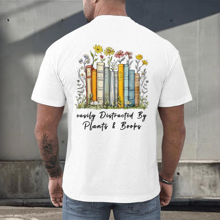 Easily Distracted By Plants And Books Bookworm Gardening Men's Back Print T-Shirt