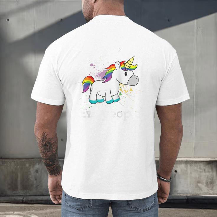 Ew People Unicorn Lover Introvert Rainbow Unicorn Raglan Baseball Tee Men's Back Print T-Shirt
