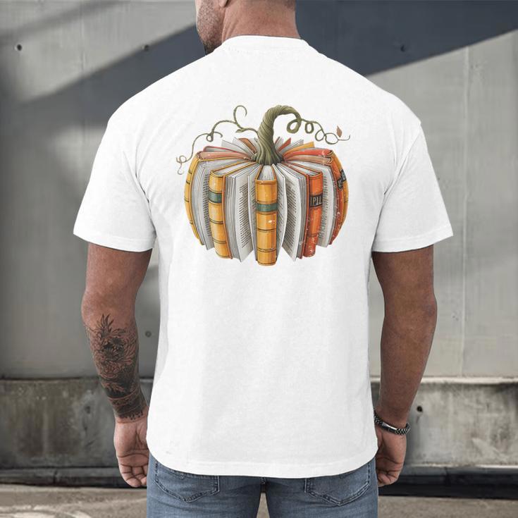 Fall Book Pumpkin Fall Librarians Bookworm Teachers Students Men's Back Print T-Shirt