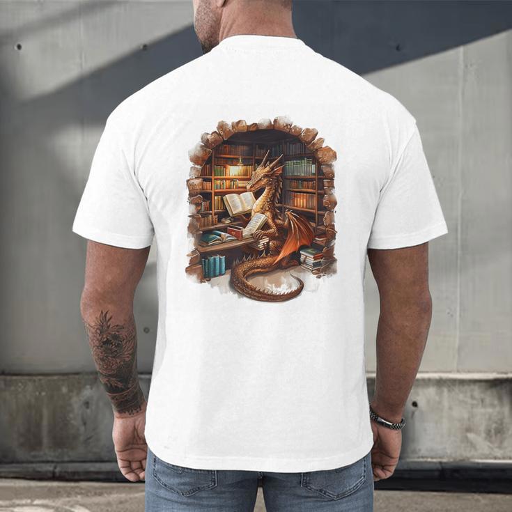 Fantasy Dragon Reading Book Lover Men's Back Print T-Shirt