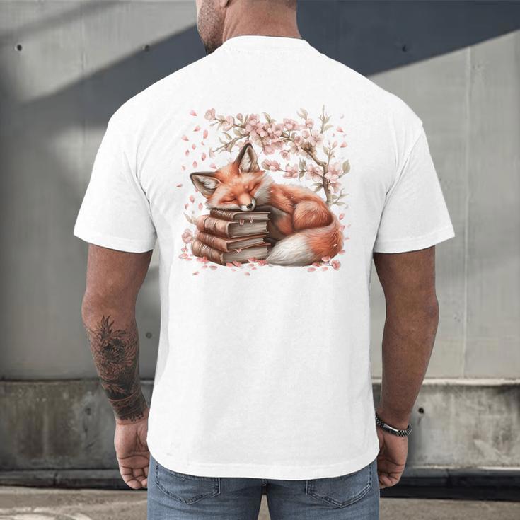 Fox And Book Lover Graphic For Women And Spring Pink Flower Men's Back Print T-Shirt
