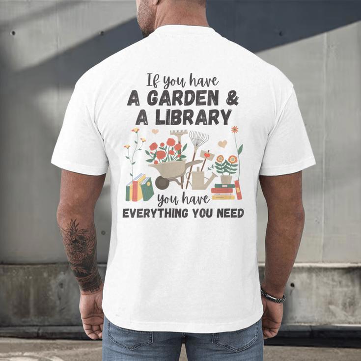 Gardening & Library Lover Books Reading Plants Cute Men's Back Print T-Shirt