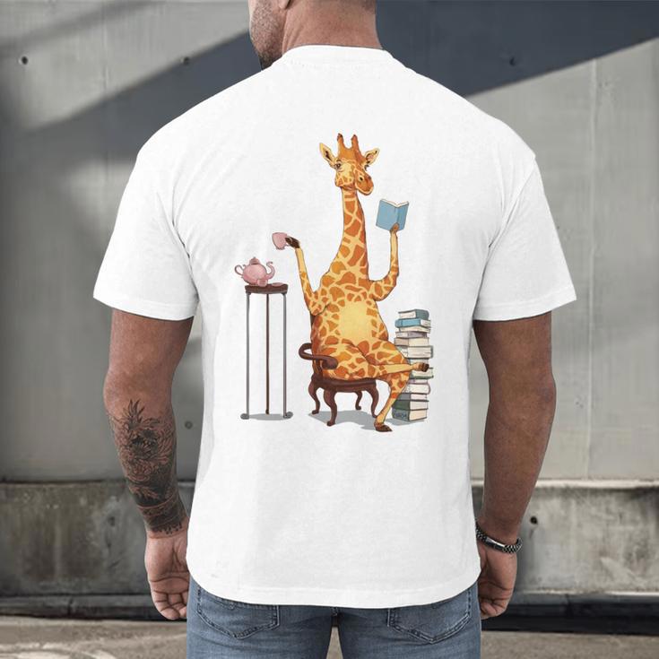 Giraffe Reading Tea Books Coffee Book Lover Graphic Men's Back Print T-Shirt Giraffe Reading Tea Books Coffee Book Lover Graphic Men's Back Print T-Shirt