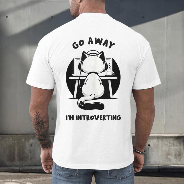 Go Away I'm Introverting Cat With Coffee Men's Back Print T-Shirt