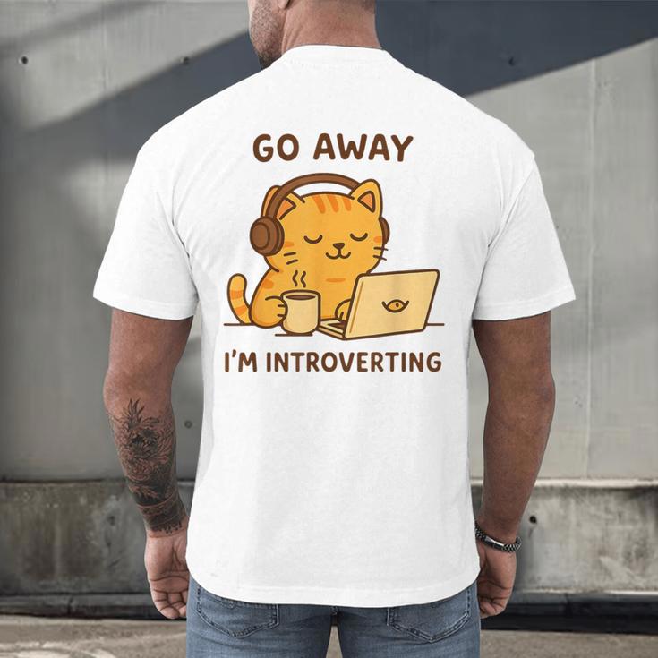 Go Away I'm Introverting Cozy Cat With Laptop And Coffee Men's Back Print T-Shirt