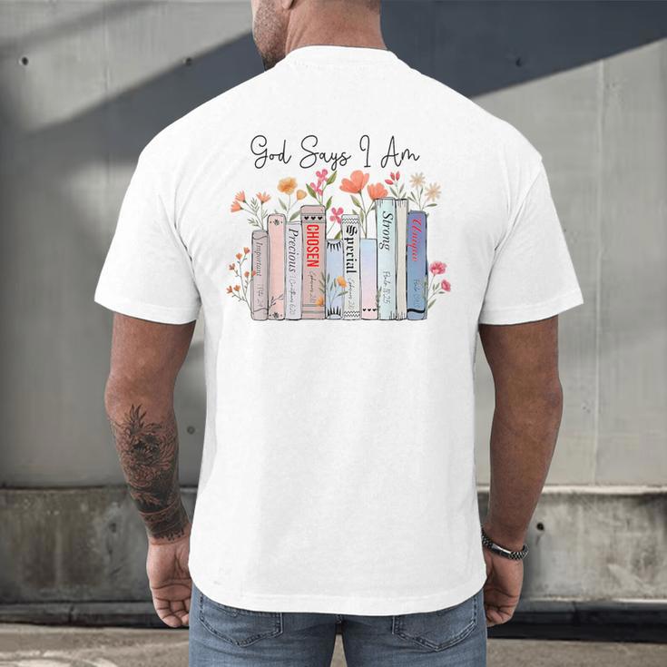 God Says I Am Book Bible Verse Christian Girls Women Men's Back Print T-Shirt