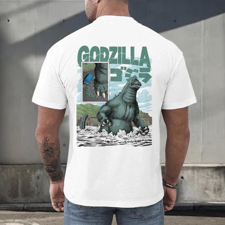 Godzilla Ocean Scene Comic Book Illustration Movie Monster Men's Back Print T-Shirt