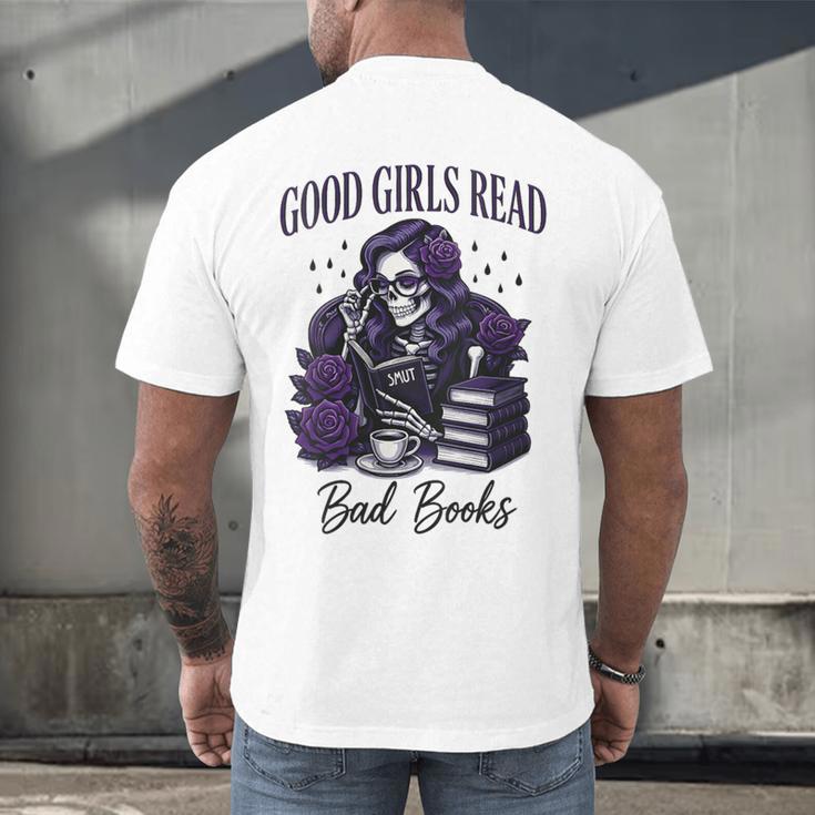 Good Girls Read Bad Books Sarcastic Skeleton Goth Skull Men's Back Print T-Shirt