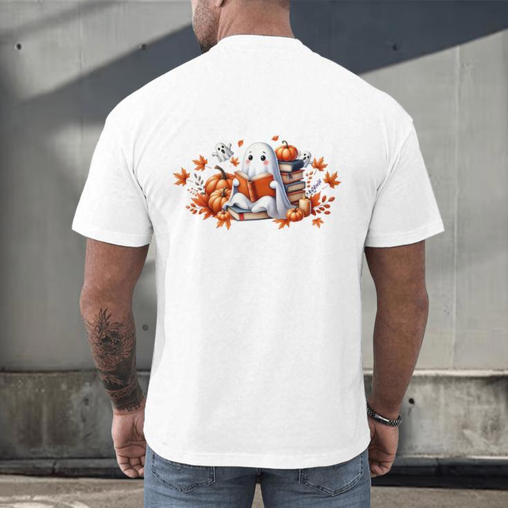Halloween Book Lover Ghost Witch Books & Pumpkins Men's Back Print T-Shirt