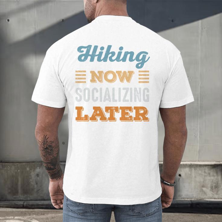 Hiking Now Minimal Socializing Introvert Vintage Men's Back Print T-Shirt