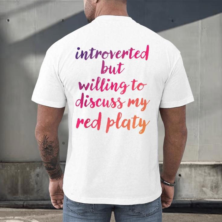 Introverted Willing To Discuss Red Platy Introvert Men's Back Print T-Shirt