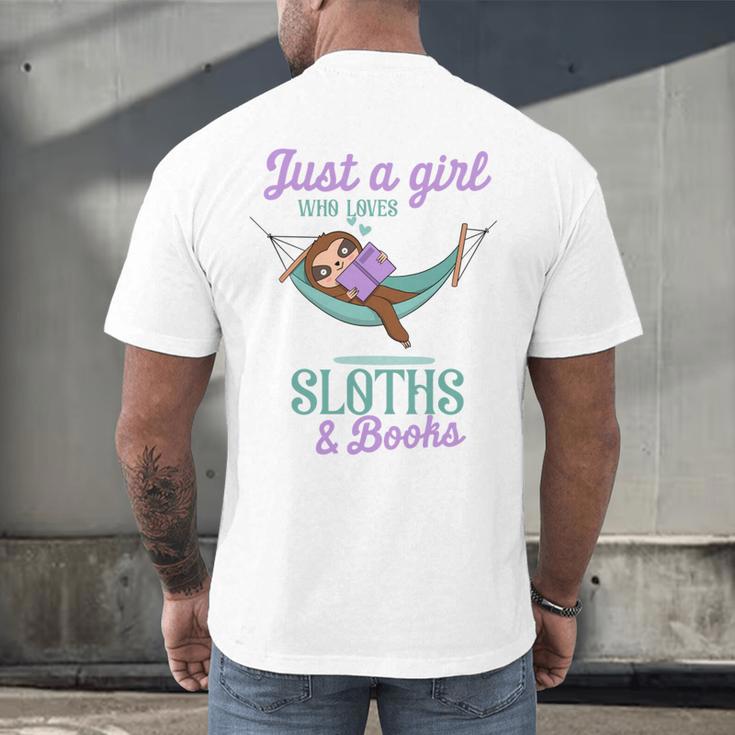 Just a Girl Who Loves Sloths And Books Men's Back Print T-Shirt Just a Girl Who Loves Sloths And Books Men's Back Print T-Shirt