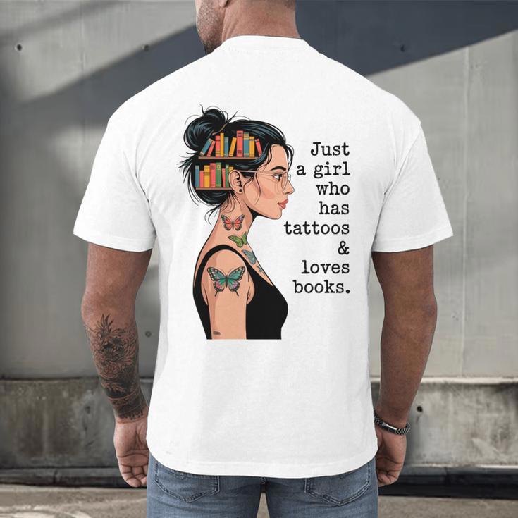 Just a Girl Who Has Tattoos And Love Books Tattooed Inked Men's Back Print T-Shirt Just a Girl Who Has Tattoos And Love Books Tattooed Inked Men's Back Print T-Shirt