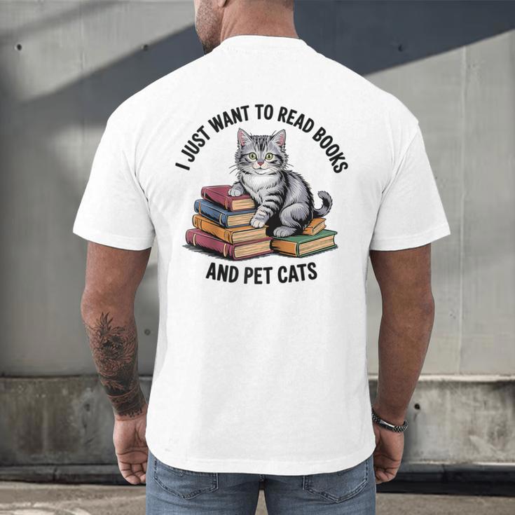 I Just Want To Read Books And Pet Cats Raglan Baseball Tee Men's Back Print T-Shirt