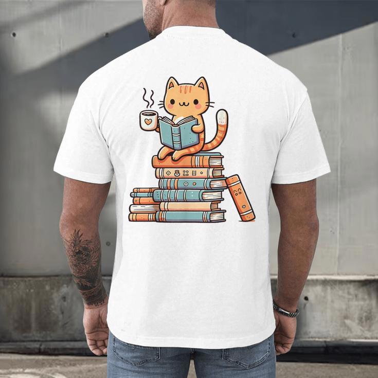 Kawaii Cat Coffee Books Teacher Men Women Girls Kids Men's Back Print T-Shirt Kawaii Cat Coffee Books Teacher Men Women Girls Kids Men's Back Print T-Shirt