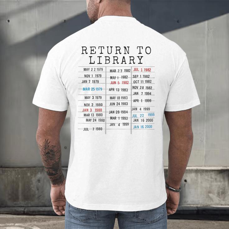 Library Card Due Date Stamp Book Lover Reading Vintage Read Men's Back Print T-Shirt