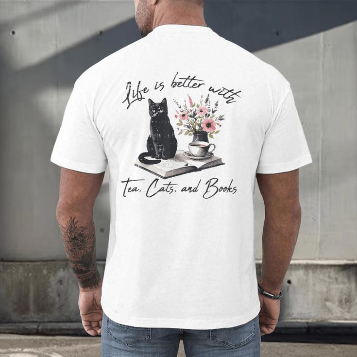 Life Better With 2 Cats Books Kitten Kitty Women Girls Kids Men's Back Print T-Shirt