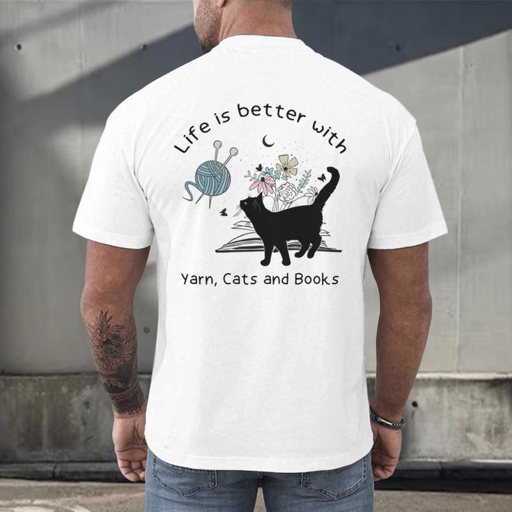 Life Is Better With Yarn Cats And Books Men's Back Print T-Shirt