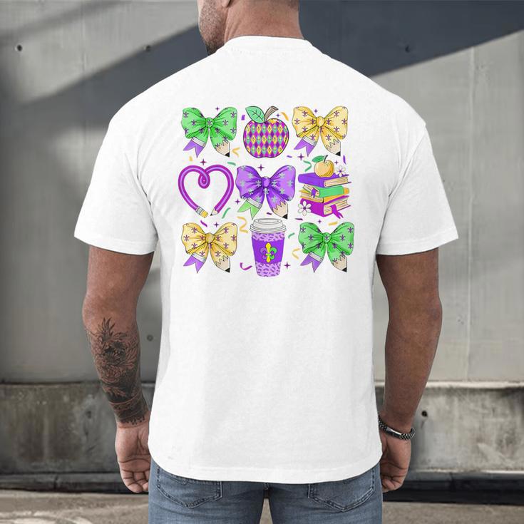 Mardi Gras Teacher Coquette Bow Pencil Apple Book Women Girl Men's Back Print T-Shirt