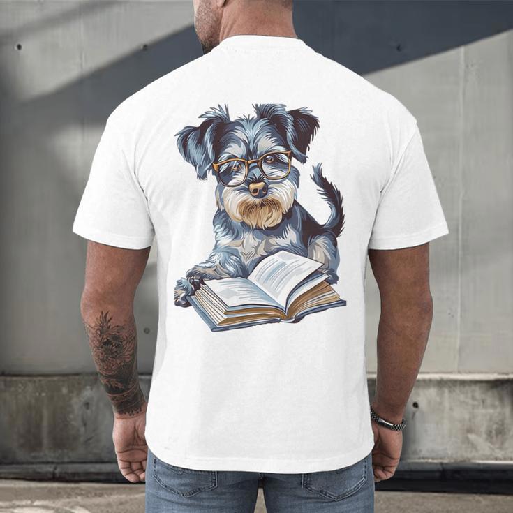 Nerdy Schnauzer Dog Book Lover Glasses Cute Pet For Men Women Kids Men's Back Print T-Shirt