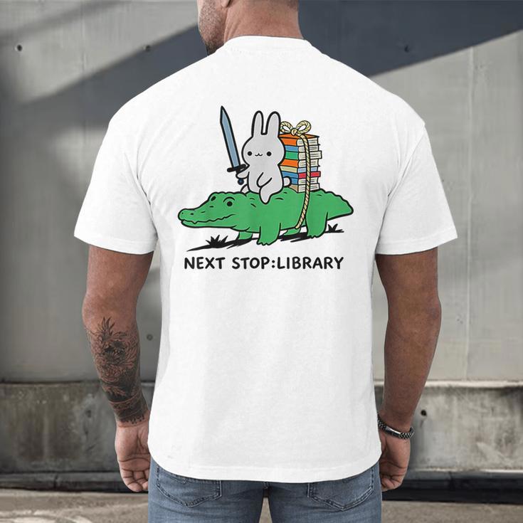 Next Stop Library Reading Book Men's Back Print T-Shirt
