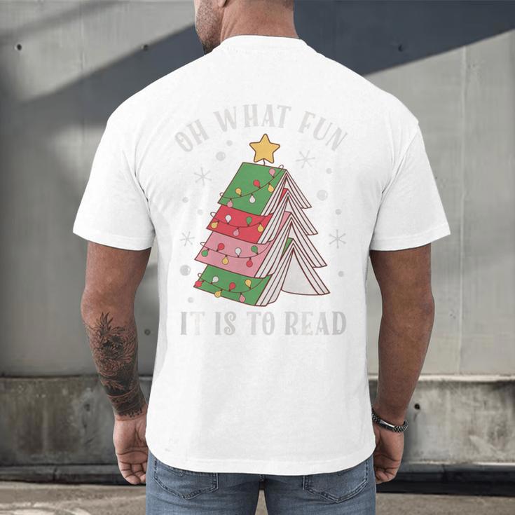 Oh What Fun It Is To Read Book Christmas Tree Premium Tri-Blend Men's Back Print T-Shirt