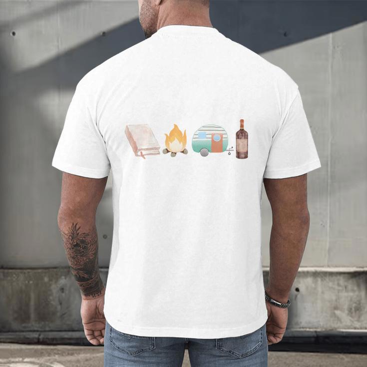 The Perfect Weekend Camping Essentials Wine Books Campfire Men's Back Print T-Shirt
