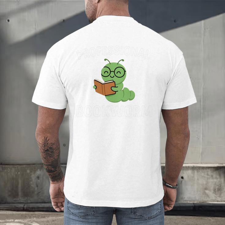 Professional Bookworm Reading Lover Cute Worm Glasses Book Men's Back Print T-Shirt