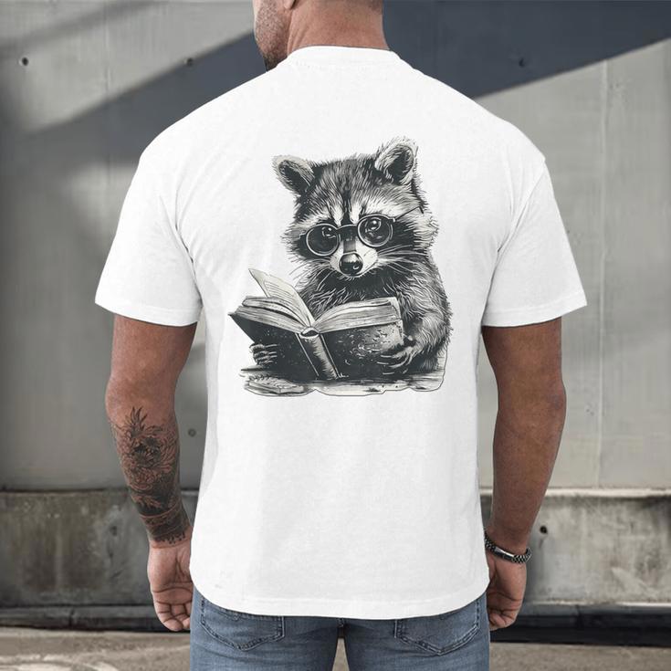 Raccoon With Book Cute Raccoons Reading Books Men's Back Print T-Shirt