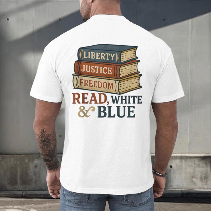 Read Blue Liberty Books July 4th Independence Men's Back Print T-Shirt