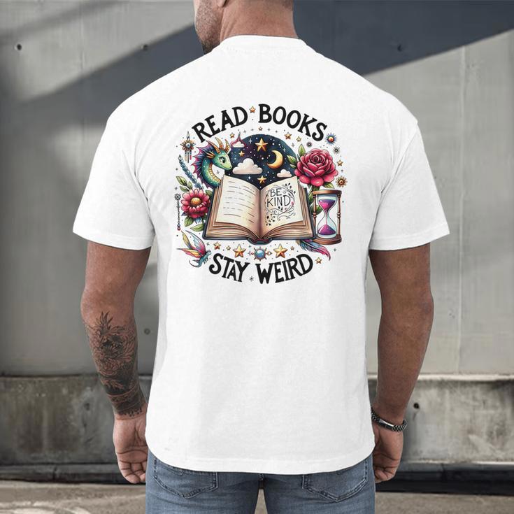 Read Books Be Kind Stay Weird Dragon Book Lover Men's Back Print T-Shirt