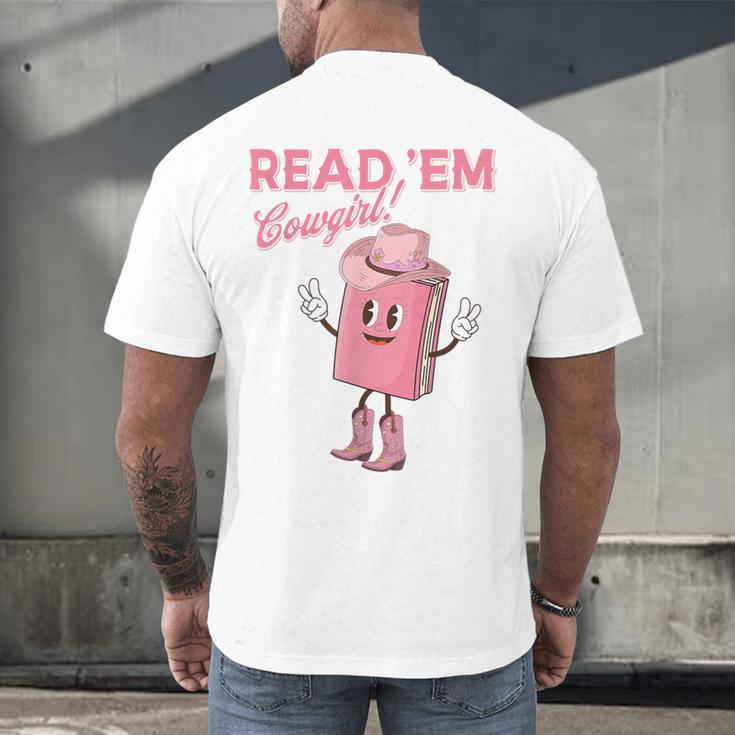 Read 'Em Western Cowgirl Retro Groovy Reading Books Men's Back Print T-Shirt Read 'Em Western Cowgirl Retro Groovy Reading Books Men's Back Print T-Shirt