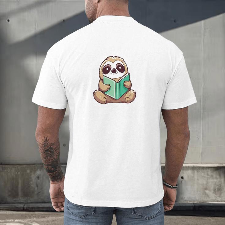 I Read Past My Bedtime Reading Sloth Book Lover Men's Back Print T-Shirt